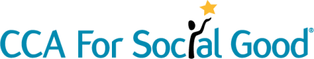 CCA For Social Good logo in turquoise blue with the i in the form of a figure holding a star